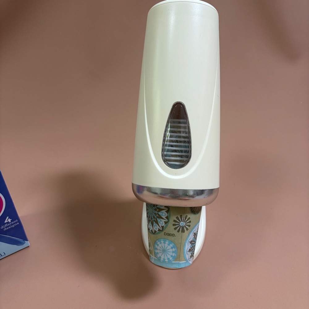 Dixie Cup Dispenser Stand Cream Silver MCM Mod Vintage w/Dixie Everyday 3oz cups - Picture 2 of 8
